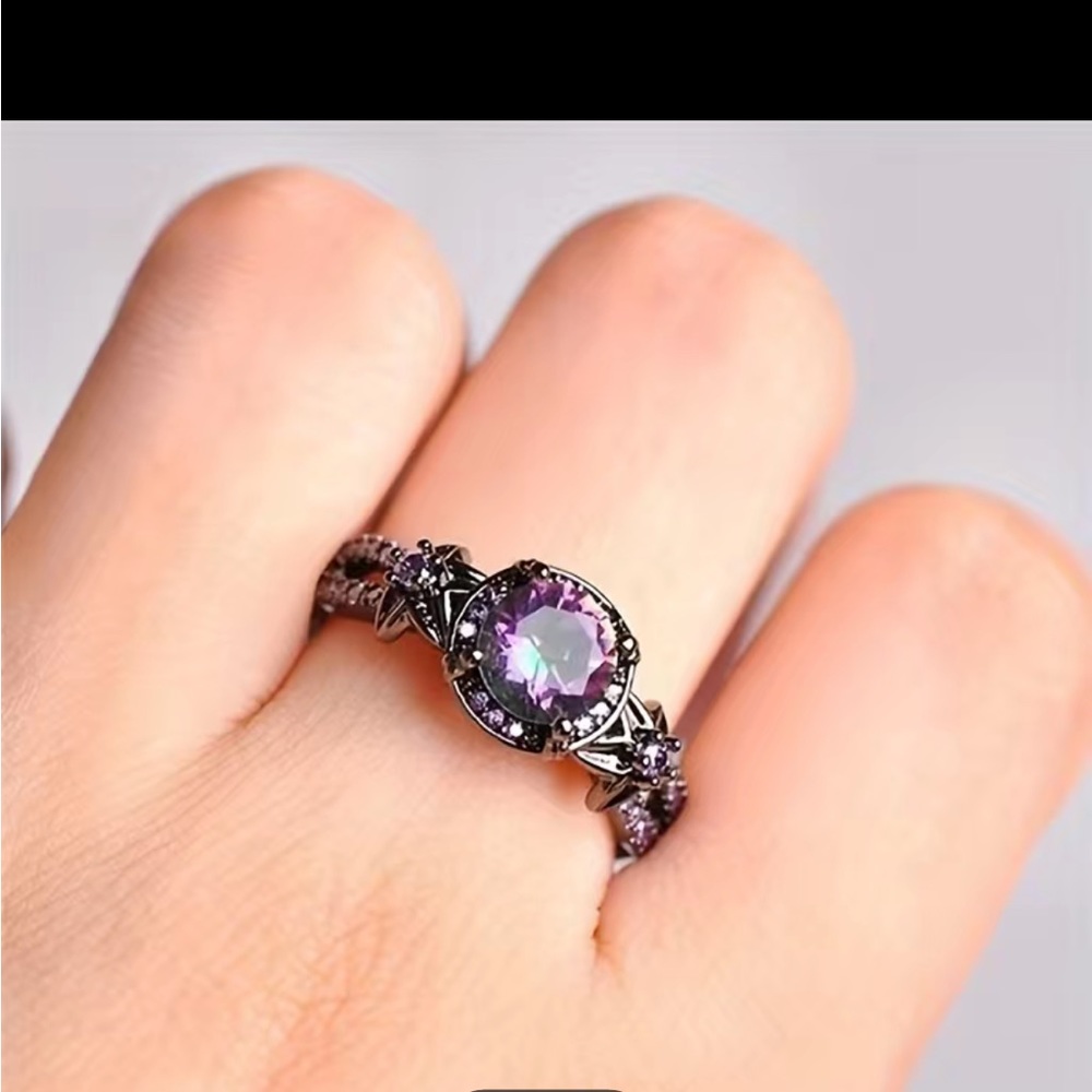 Black Zirconium Ring with Purple Rhinestones